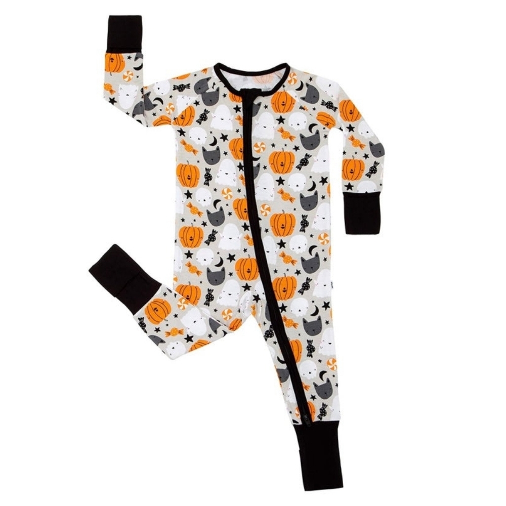 EUC Little Sleepies Size 0-3 Months Boo Crew Bamboo Viscose Zippy!!